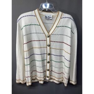 Vintage Ami Knits Womens 16 Cardigan Sweater Metallic Multicolor Striped USA